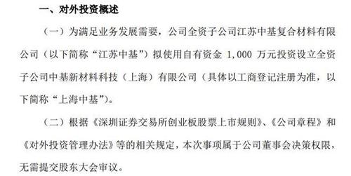 万顺新材全资子公司拟自有资金1000万元投资设立全资子公司上海中基